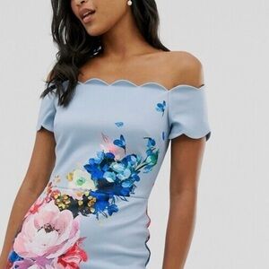 Ted Baker London Hailly bardot dress in raspberry ripple print,size:2,bodycon